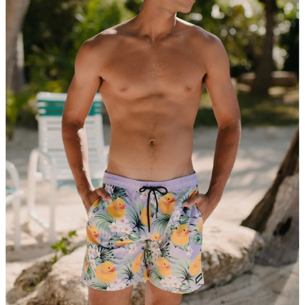 Neff Rubber Ducky Volley Shorts Mens XL Purple Excellent Swim Trunks Rubber Duck